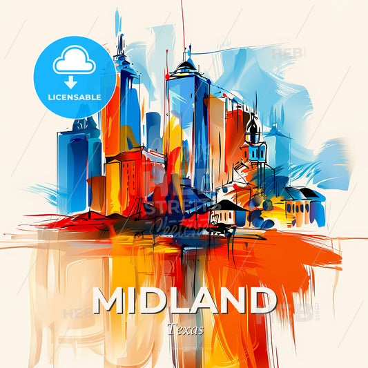 Vibrant Midland, Texas - A Painting Of A City - Square format print template