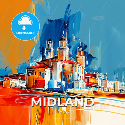 Vibrant Midland, Texas - A Painting Of A Building - Square format print template