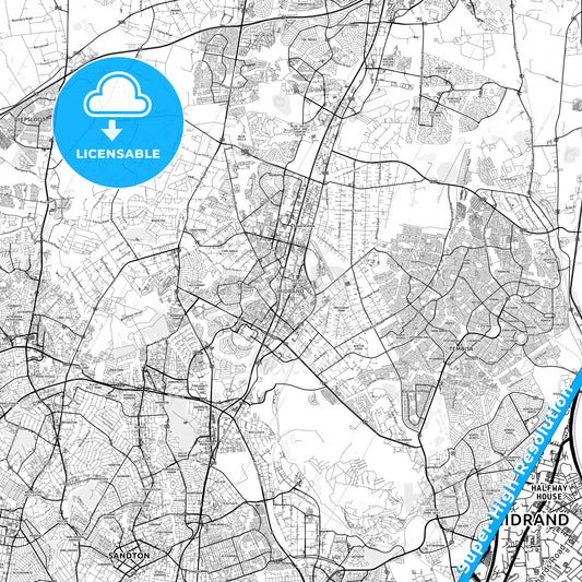 Midrand, South Africa light map with streetnames, citynames and districts
