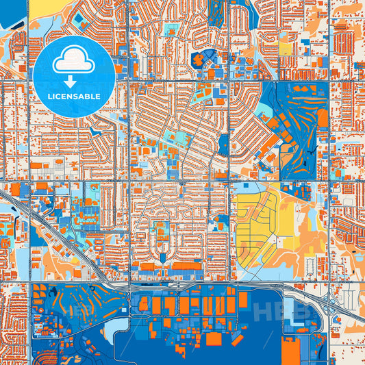Colorful Midwest City Street Map with Labels and Buildings
