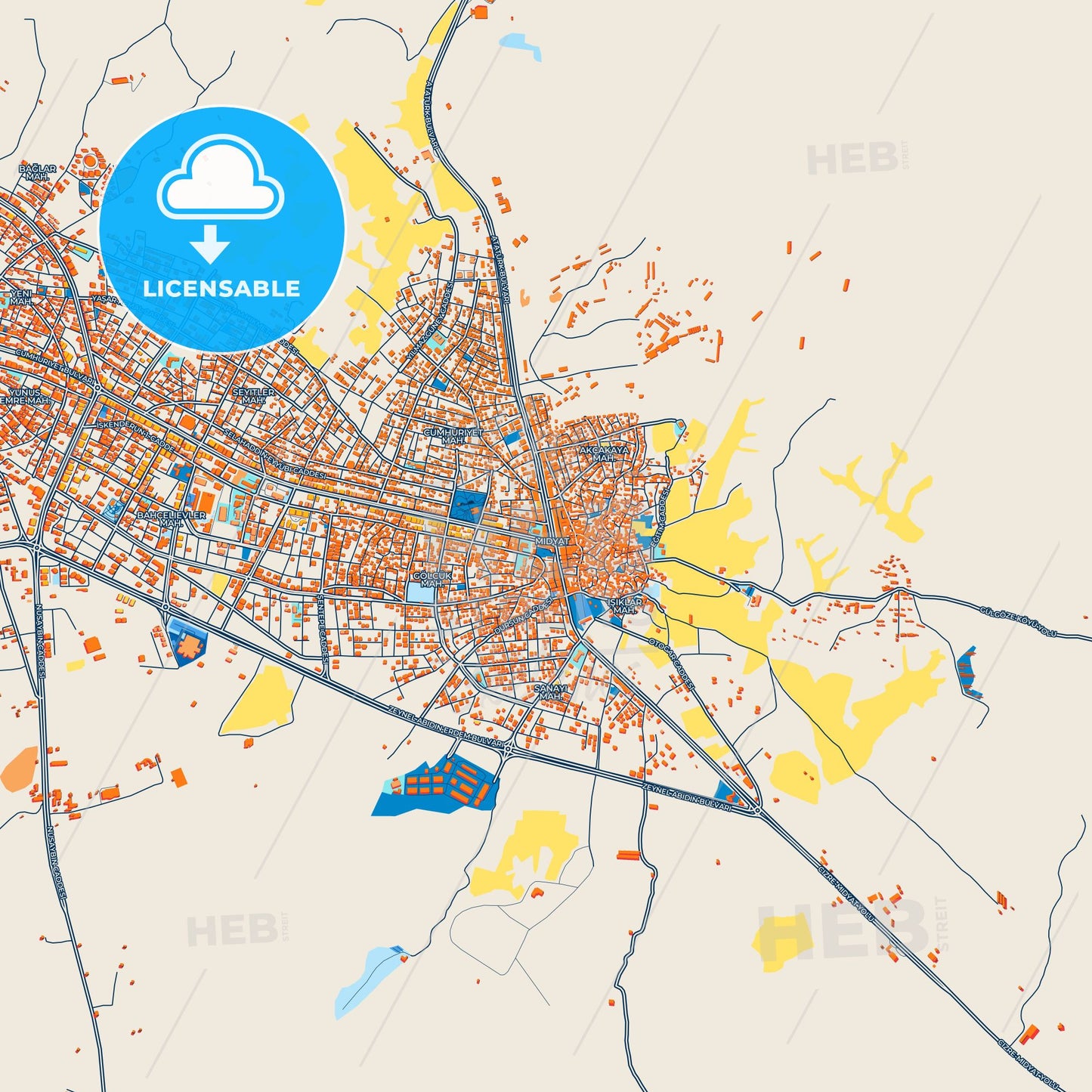 Colorful Midyat Street Map with Labels and Buildings