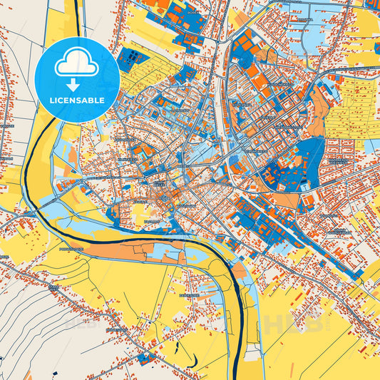 Colorful Mielec Street Map with Labels and Buildings
