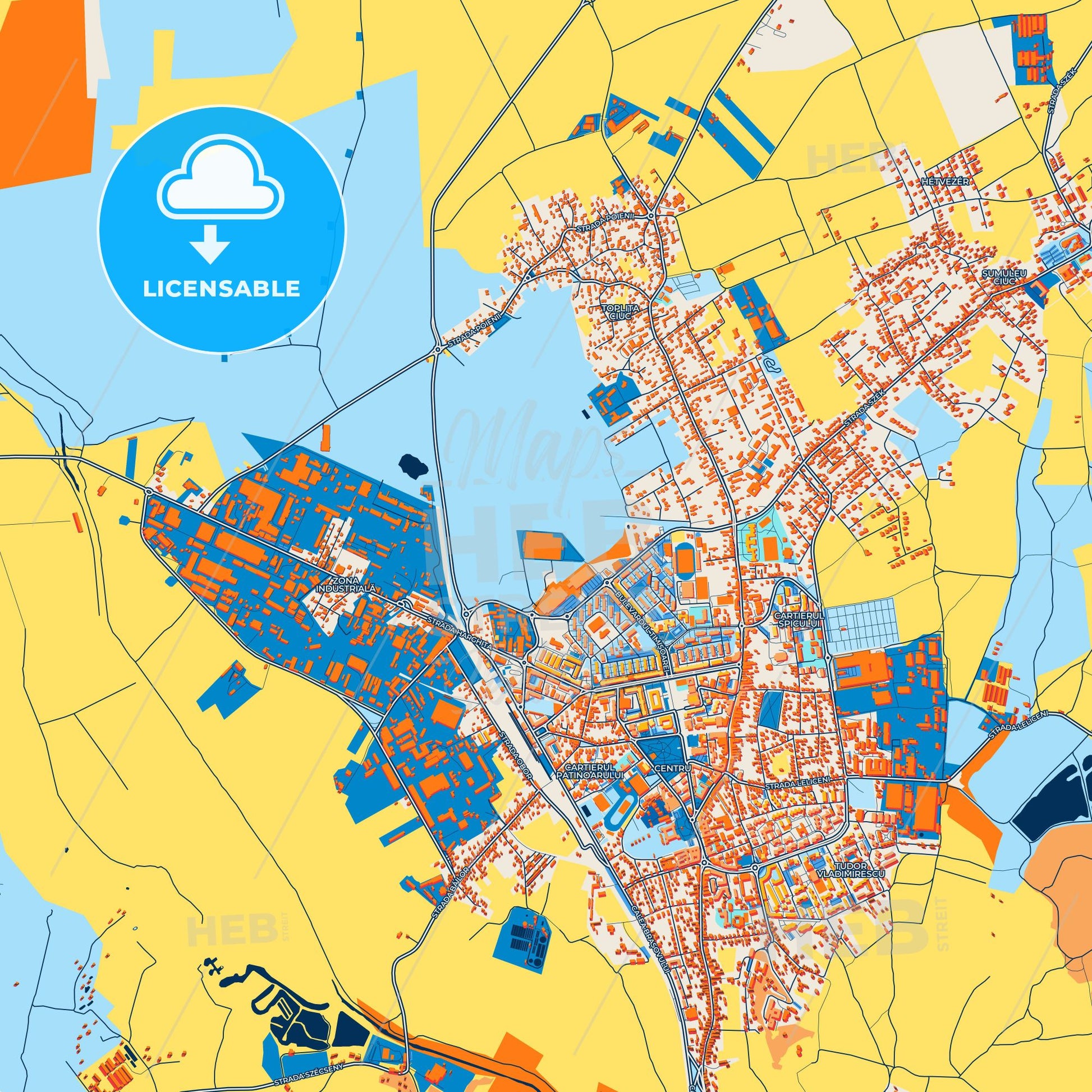 Colorful Miercurea Ciuc Street Map with Labels and Buildings