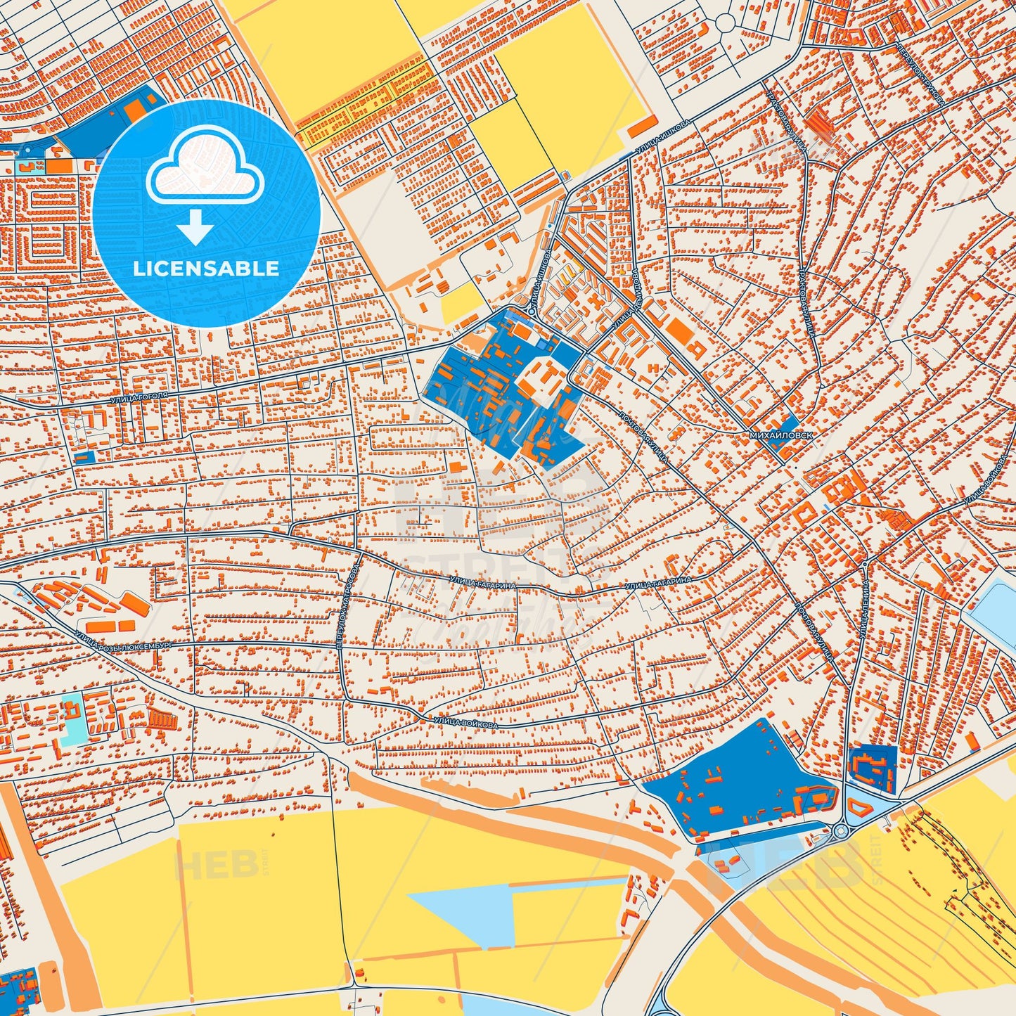 Colorful Mikhaylovsk Street Map with Labels and Buildings