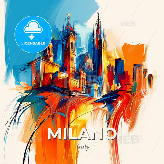 Vibrant Milano, Italy - A Colorful Painting Of A City - Square format print template