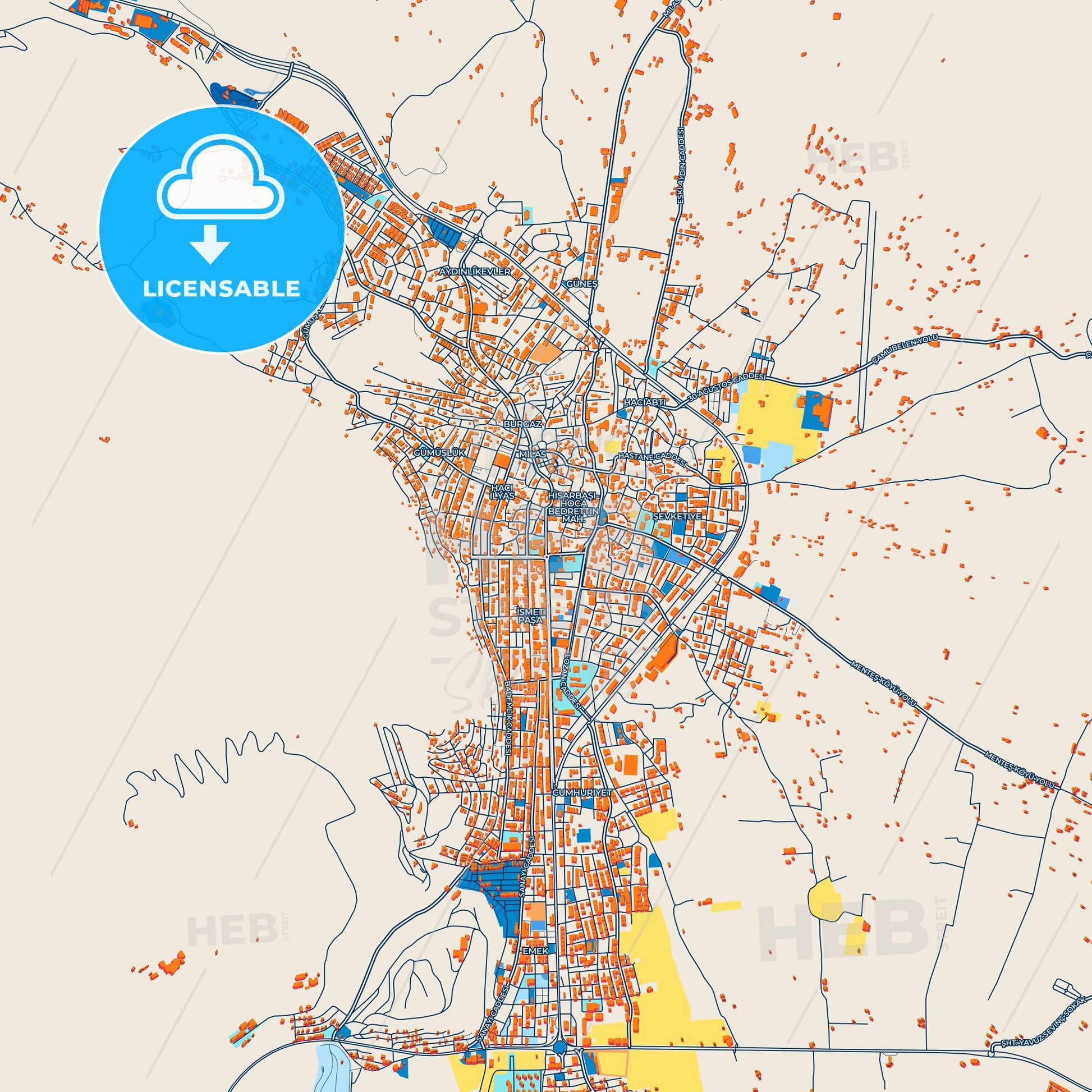 Colorful Milas Street Map with Labels and Buildings