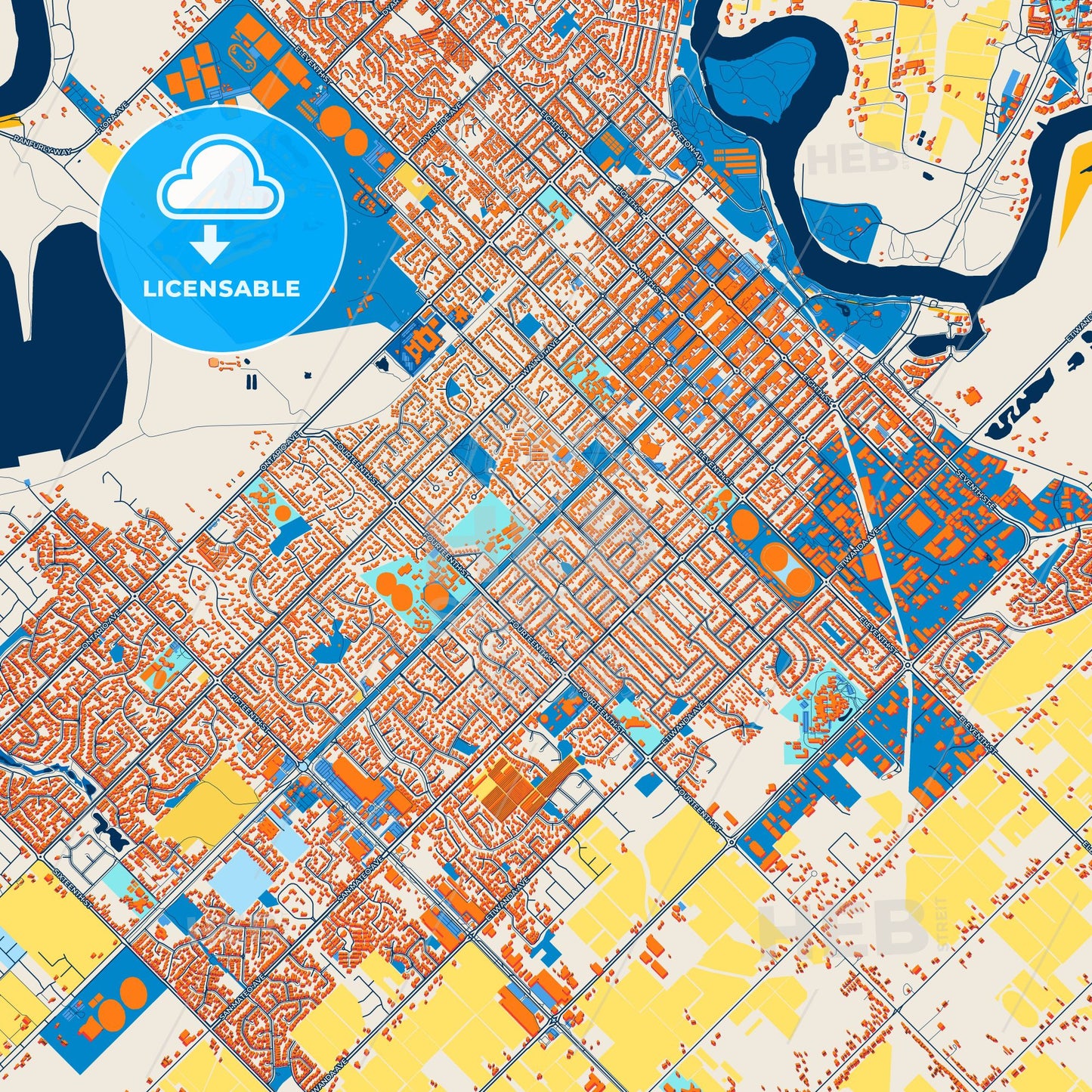 Colorful Mildura–Wentworth Street Map with Labels and Buildings