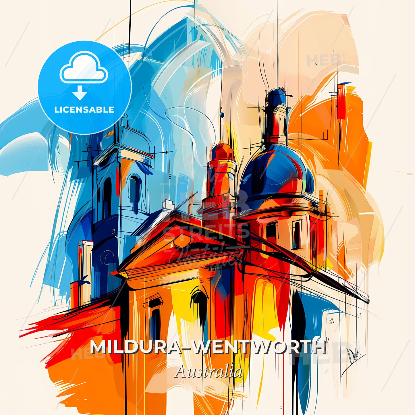 Vibrant Mildura–Wentworth, Australia - A Painting Of A Building - Square format print template
