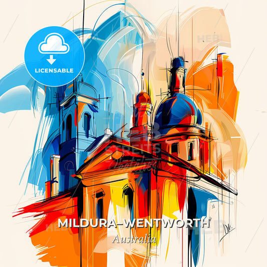 Vibrant Mildura–Wentworth, Australia - A Painting Of A Building - Square format print template