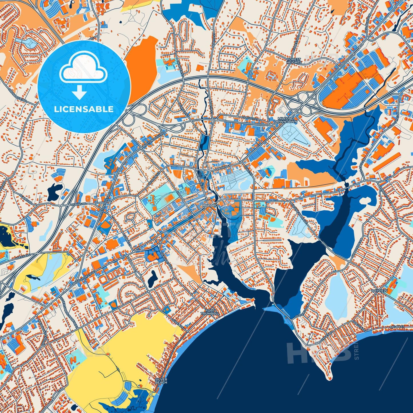 Colorful Milford Street Map with Labels and Buildings