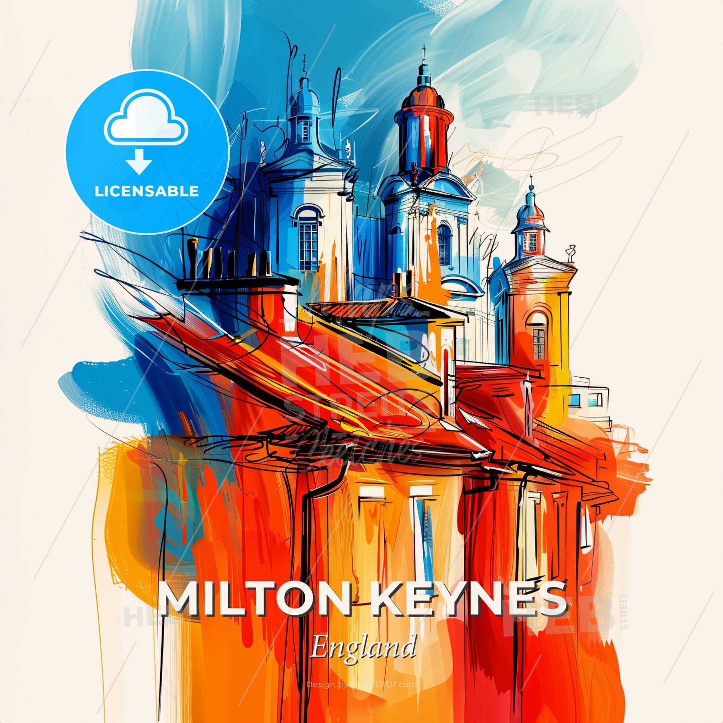 Vibrant Milton Keynes, England - A Colorful Painting Of Buildings - Square format print template