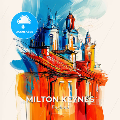 Vibrant Milton Keynes, England - A Colorful Painting Of Buildings - Square format print template