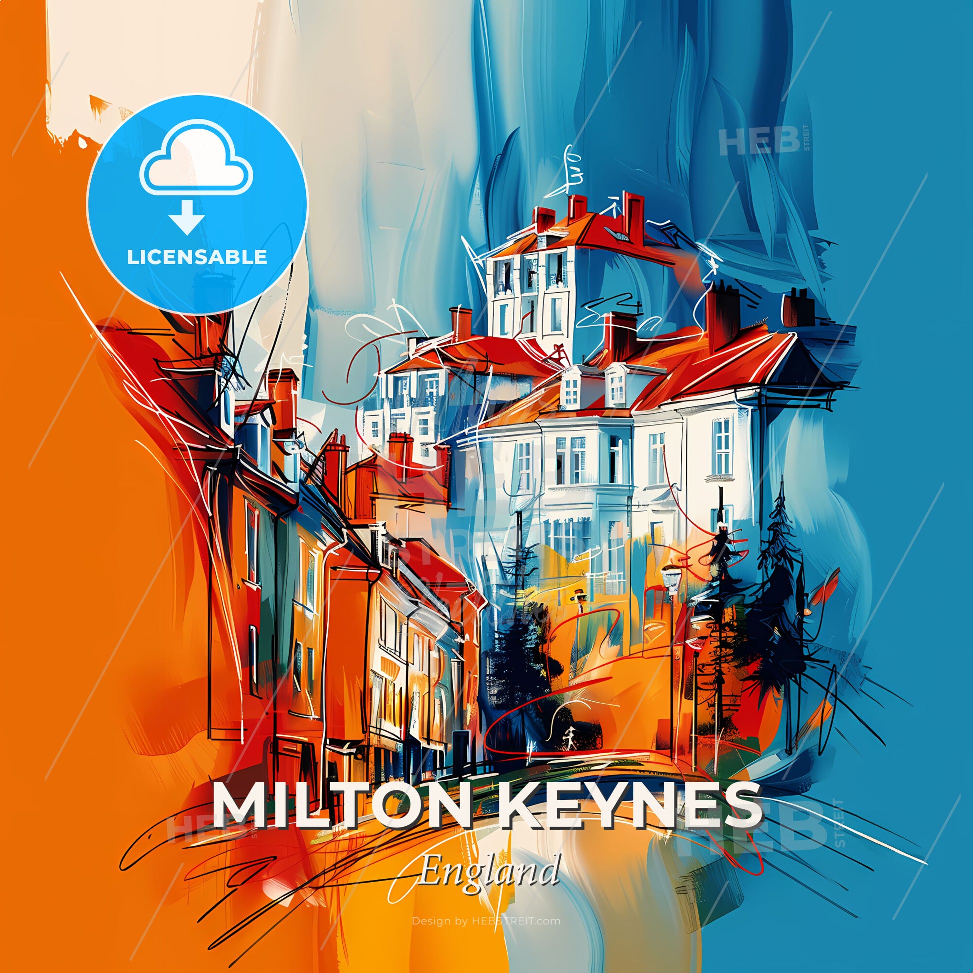 Vibrant Milton Keynes, England - A Painting Of A Building - Square format print template