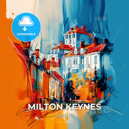 Vibrant Milton Keynes, England - A Painting Of A Building - Square format print template