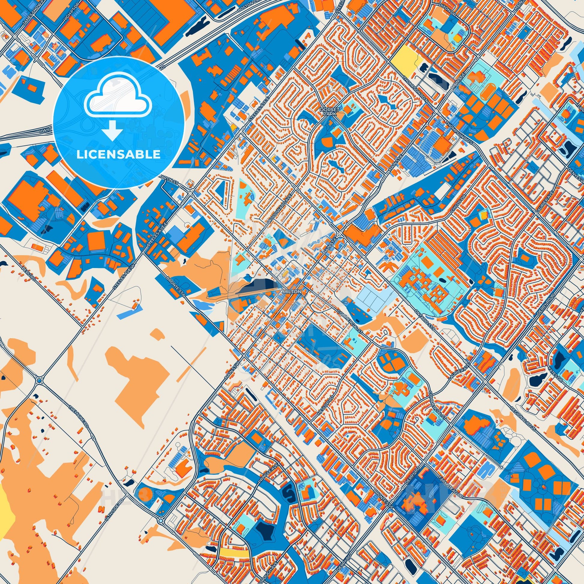 Colorful Milton Street Map with Labels and Buildings