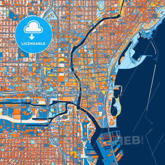 Colorful Milwaukee Street Map with Labels and Buildings