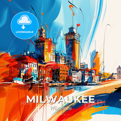 Vibrant Milwaukee, Wisconsin - A Colorful Cityscape With Buildings And A Tower - Square format print template