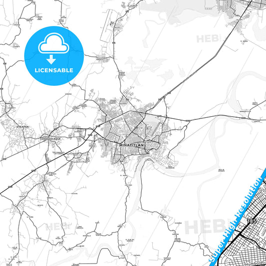 Minatitlán, Mexico light map with streetnames, citynames and districts
