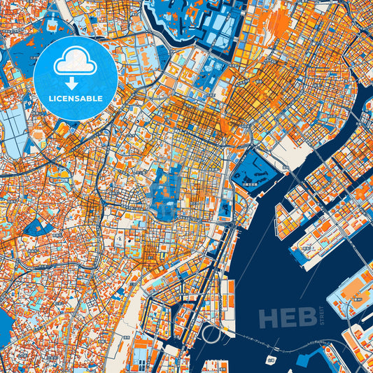 Colorful Minato Street Map with Labels and Buildings