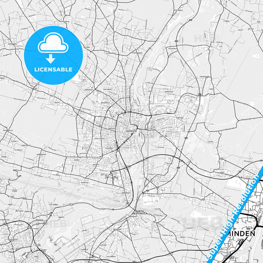 Minden, Germany light map with streetnames, citynames and districts