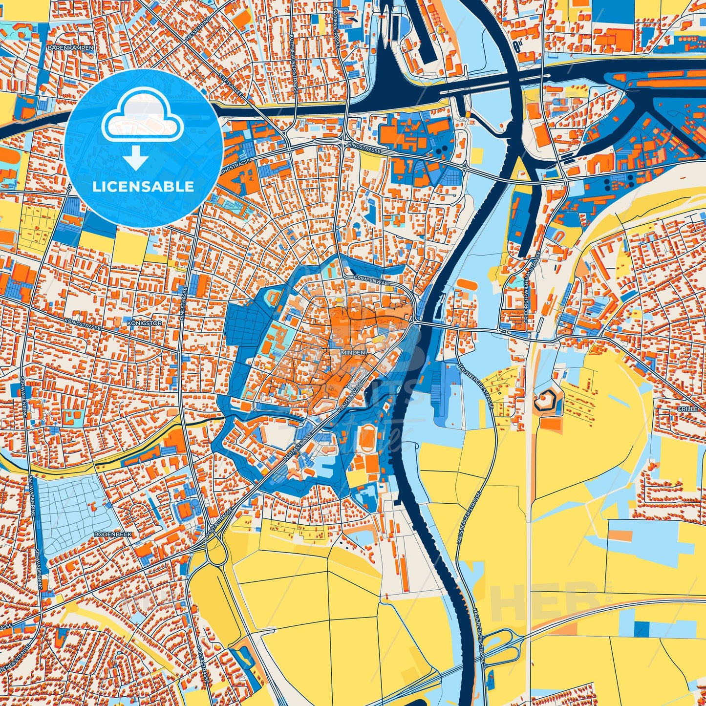 Colorful Minden Street Map with Labels and Buildings