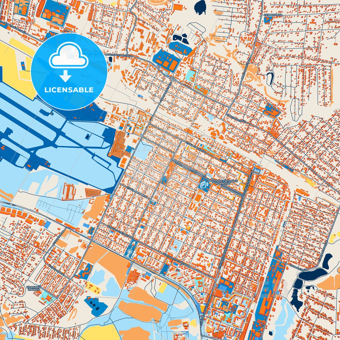 Colorful Mineralnye Vody Street Map with Labels and Buildings