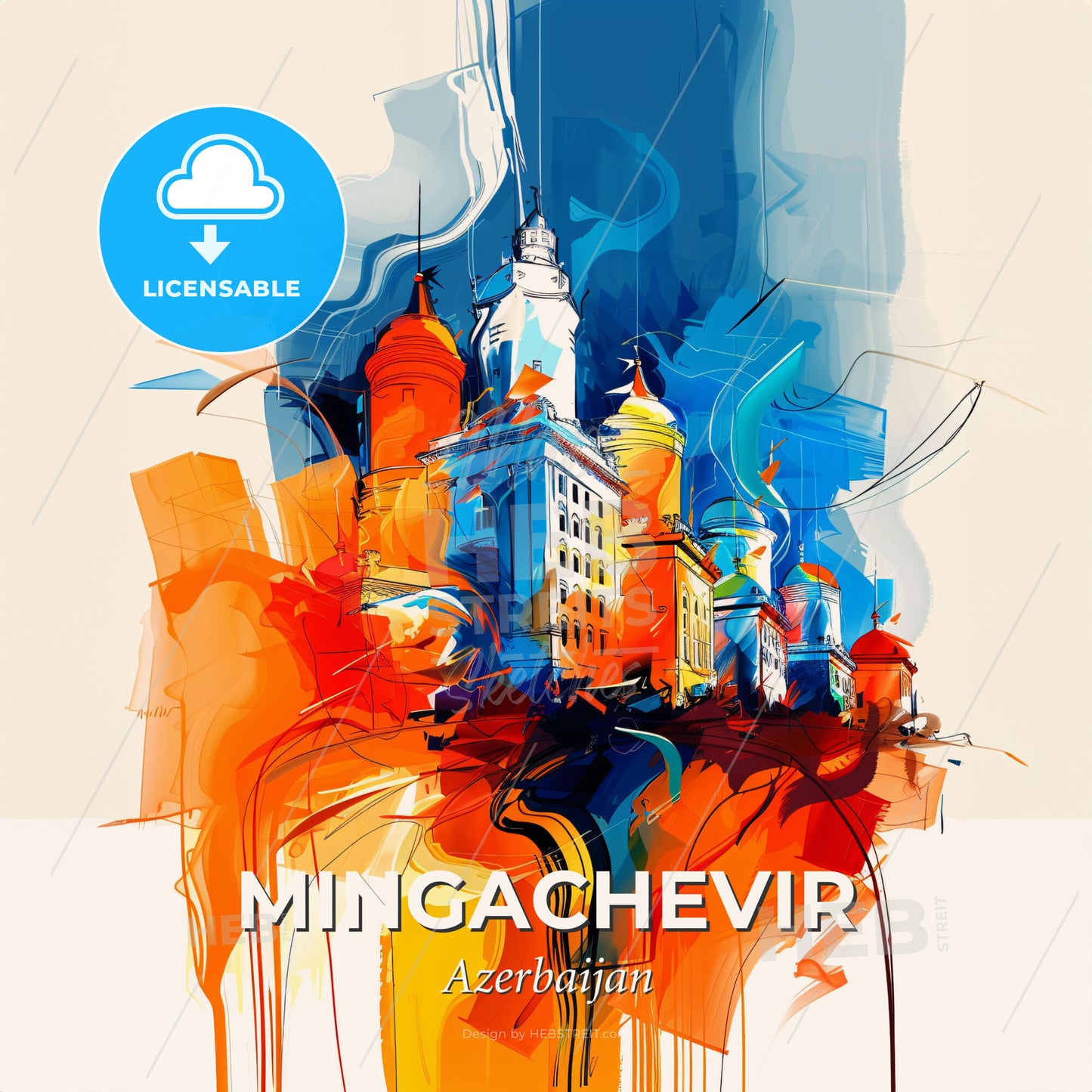 Vibrant Mingachevir, Azerbaijan - A Colorful Painting Of Buildings - Square format print template