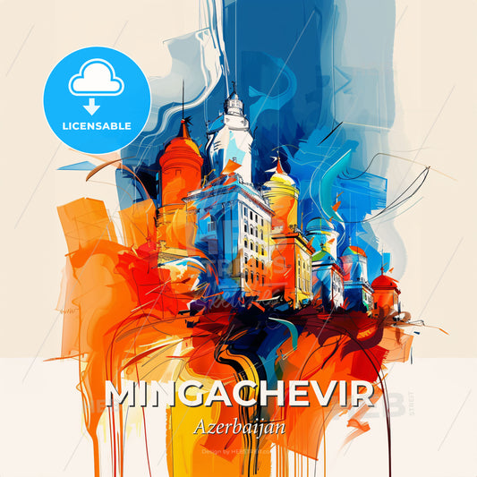 Vibrant Mingachevir, Azerbaijan - A Colorful Painting Of Buildings - Square format print template