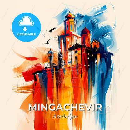 Vibrant Mingachevir, Azerbaijan - A Painting Of A Building - Square format print template