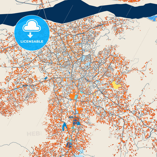 Colorful Mingora Street Map with Labels and Buildings