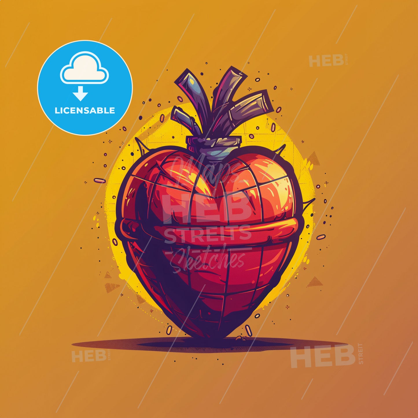 A Heart Shaped Object With Spikes And A Yellow Background