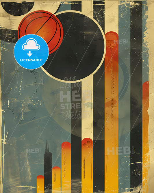 Vibrant Bauhaus Fun Art Poster Depicting Abstract Basketball Painting