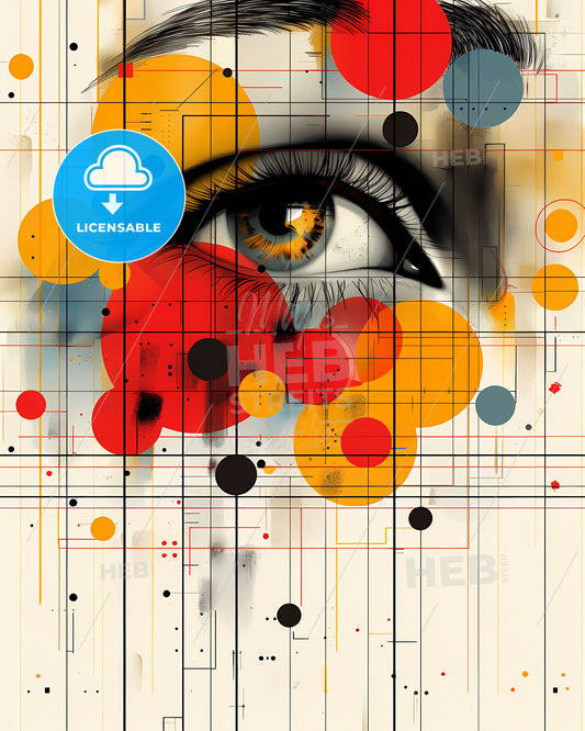 Futuristic Mid-Century Modern Artistic Depiction of AI History Through Vibrant Eye Painting