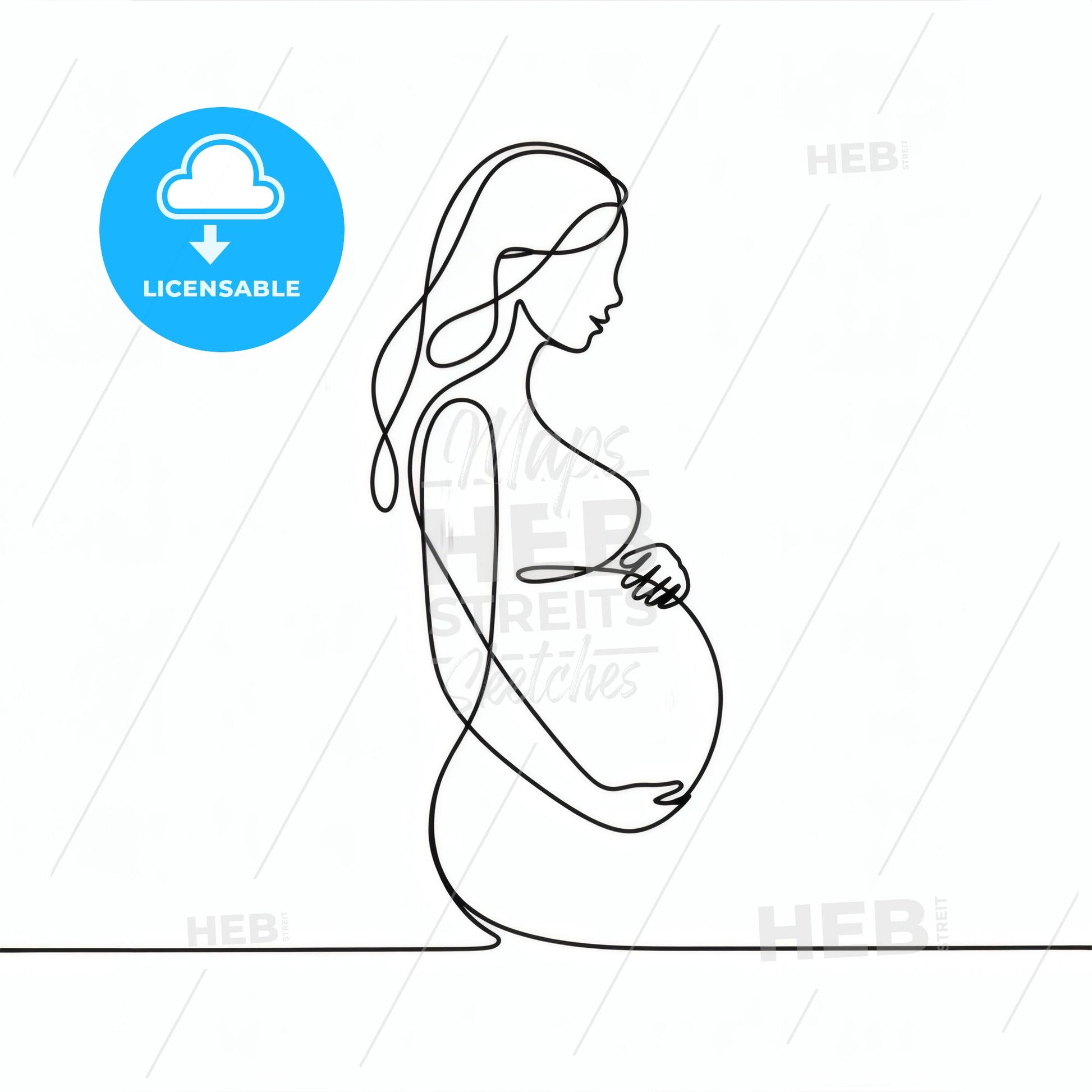 Minimalist Line Art of a Pregnant Woman Embracing Motherhood and New Life in Simple Elegance.