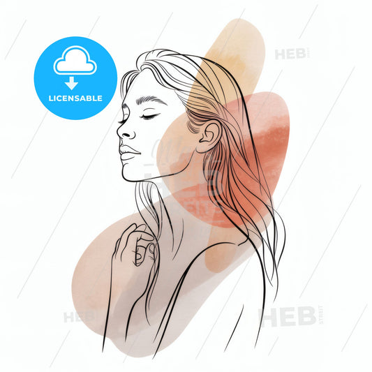 Minimalist Line Art Portrait of a Woman with Abstract Color Elements for Stylish Decor