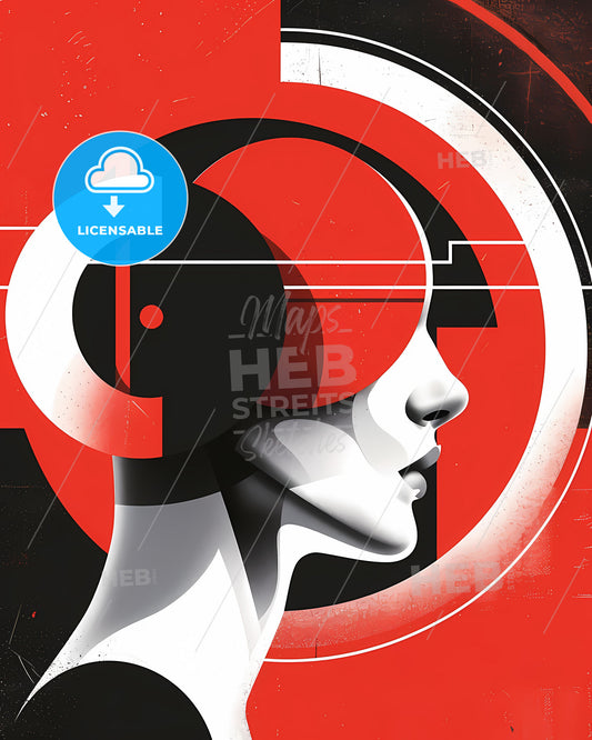 AI Workshop Poster: Vibrant Abstract Swiss Style Painting Featuring a Woman in Red and Black