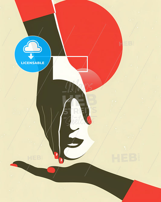 AI Workshop Poster: Abstract Hand Holding Face Painting, Modern Swiss Style Graphic Design, Artistic Focus