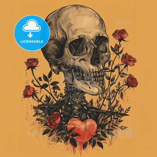A Skull With Roses And Heart
