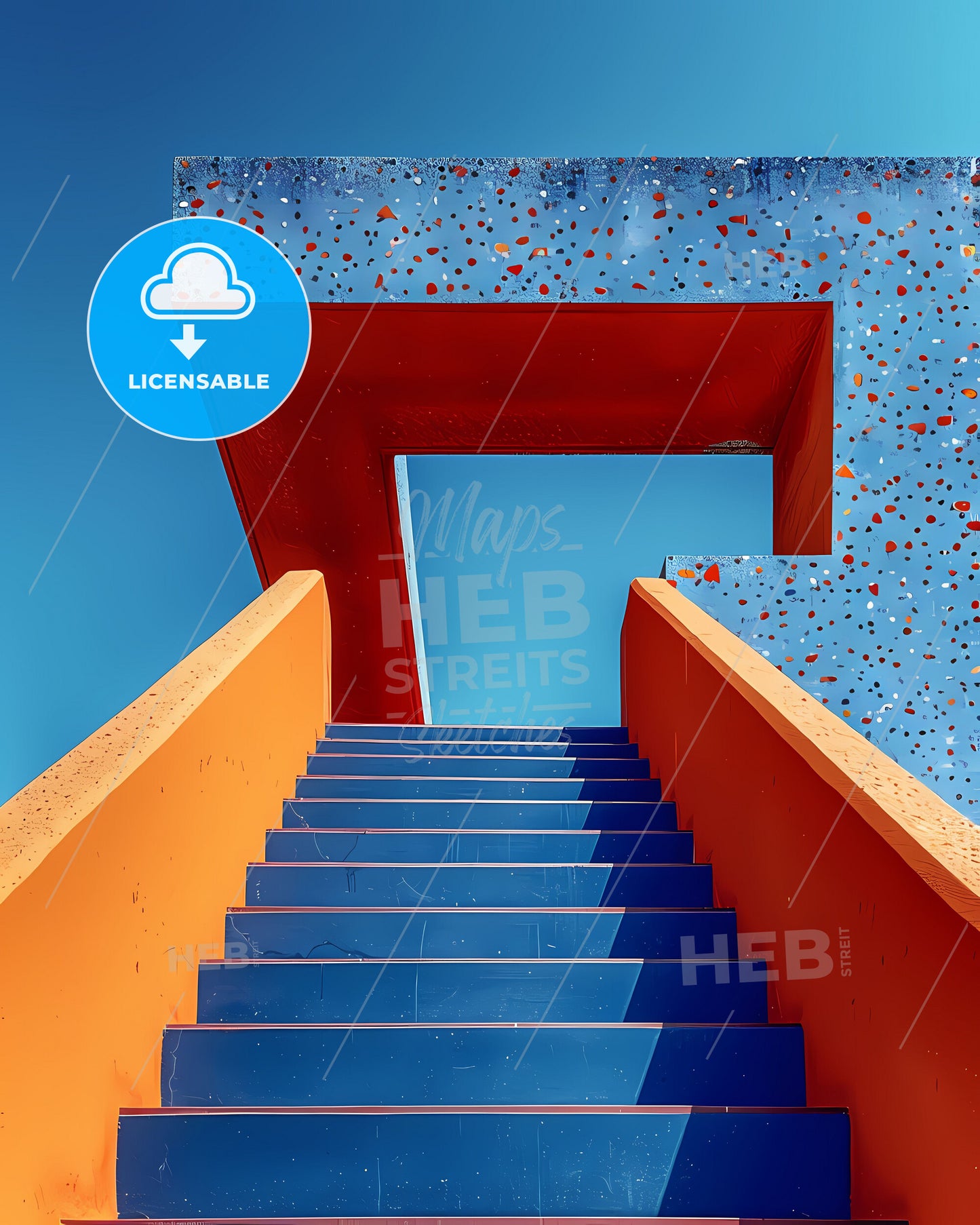 Blue and Orange Abstract Staircase Painting | Digital Art | Modern and Minimalist Wall Art