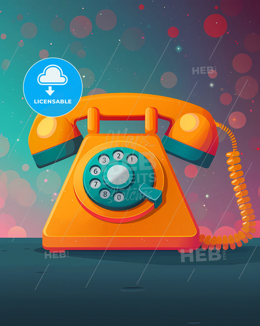 Vibrant Orange Telephone with Cord Painting Art for Phone Call App Icon Design
