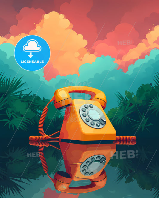 Vibrant Art Painting Phone Call Telephone Icon Phone Water Calling Communication Illustration