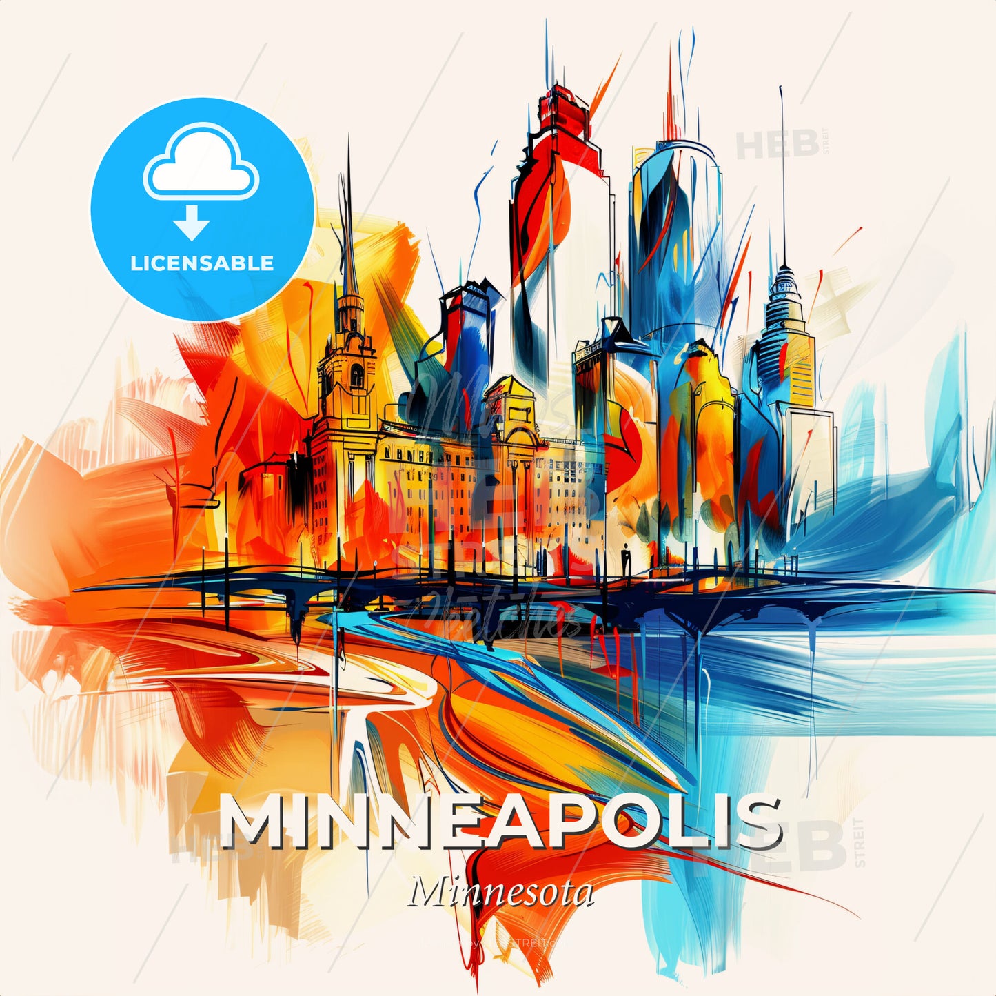 Vibrant Minneapolis, Minnesota - A Colorful Cityscape With Many Tall Buildings - Square format print template