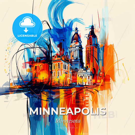 Vibrant Minneapolis, Minnesota - A Painting Of A City - Square format print template