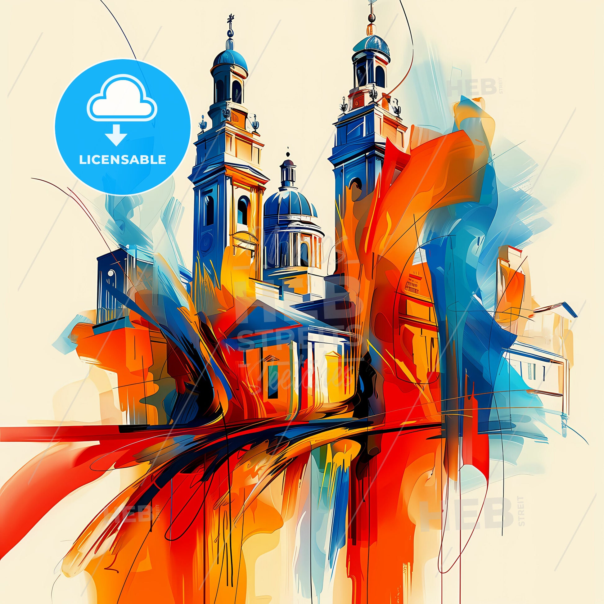 Vibrant Minneapolis, Minnesota - A Painting Of A Building With Towers And A Street