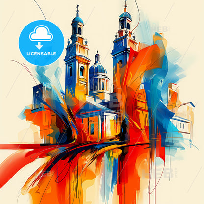 Vibrant Minneapolis, Minnesota - A Painting Of A Building With Towers And A Street