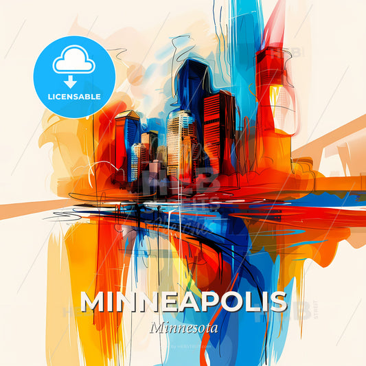 Vibrant Minneapolis, Minnesota - A Painting Of A City - Square format print template