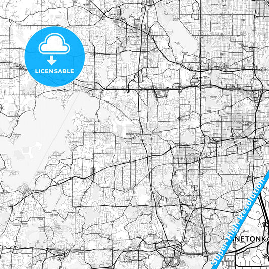 Minnetonka, Minnesota light map with streetnames, citynames and districts