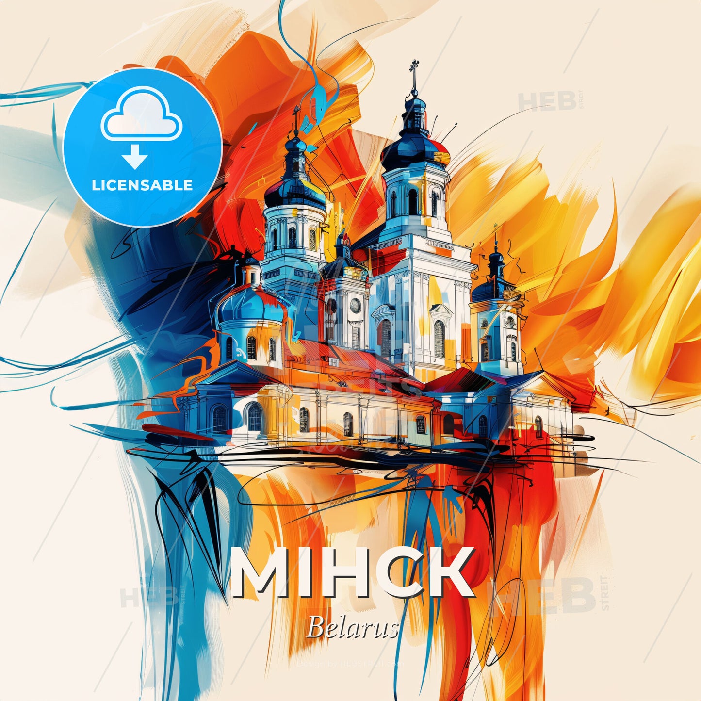 Vibrant Мінск, Belarus - A Painting Of A Building - Square format print template