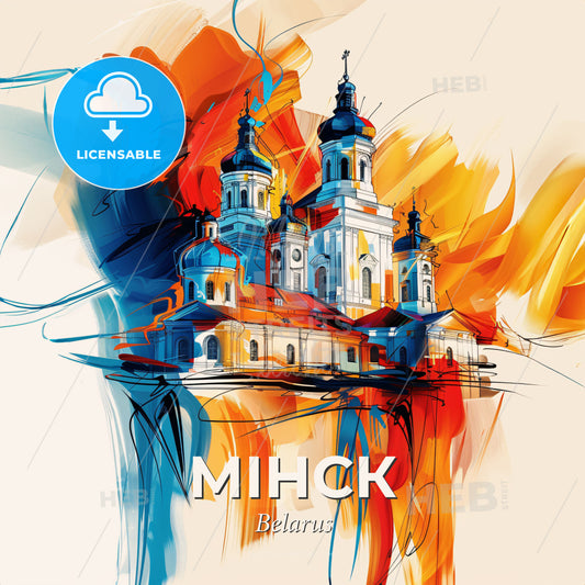 Vibrant Мінск, Belarus - A Painting Of A Building - Square format print template