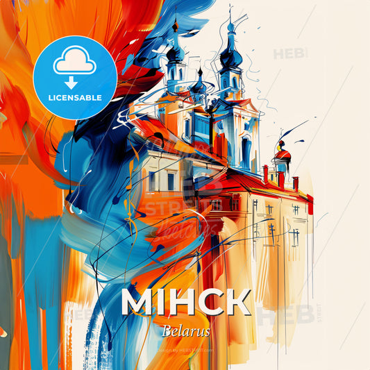 Vibrant Мінск, Belarus - A Painting Of A Building - Square format print template